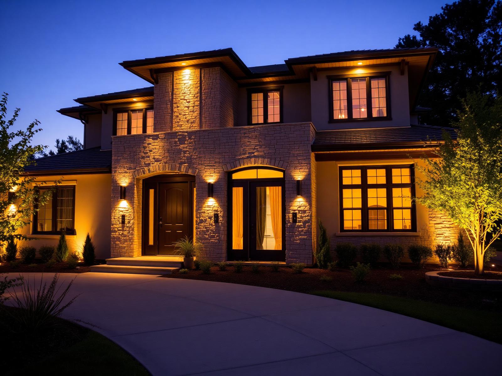 Façade villa illuminée